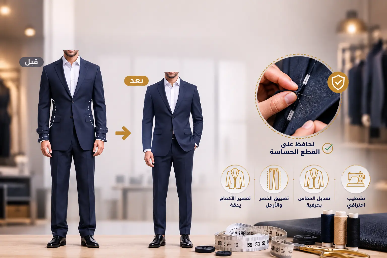تقصير أو تضييق جميع القطع باستثناء القطع الحساسة