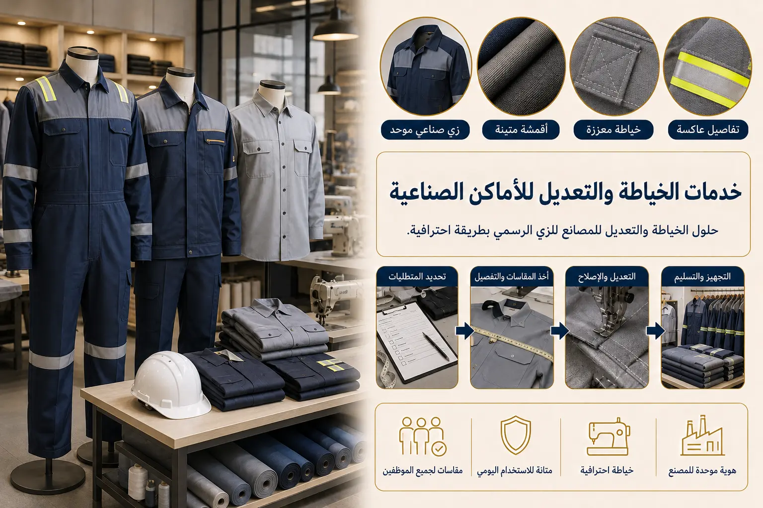 خياطة وتعديل الزي الرسمي للمنشآت الصناعية