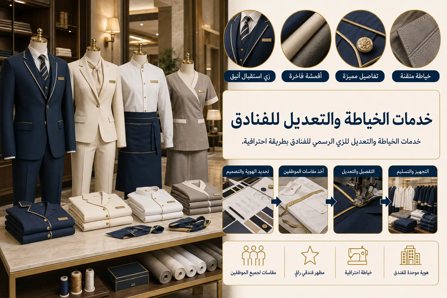 خياطة وتعديل الزي الرسمي للفنادق