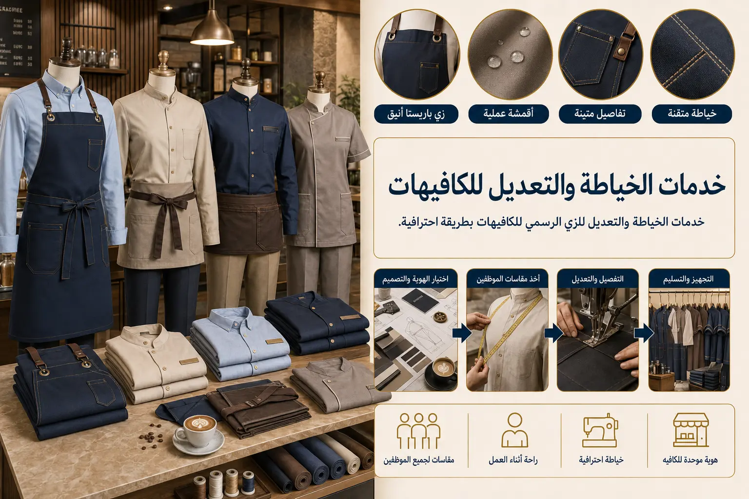 خياطة وتعديل الزي الرسمي للكافيهات