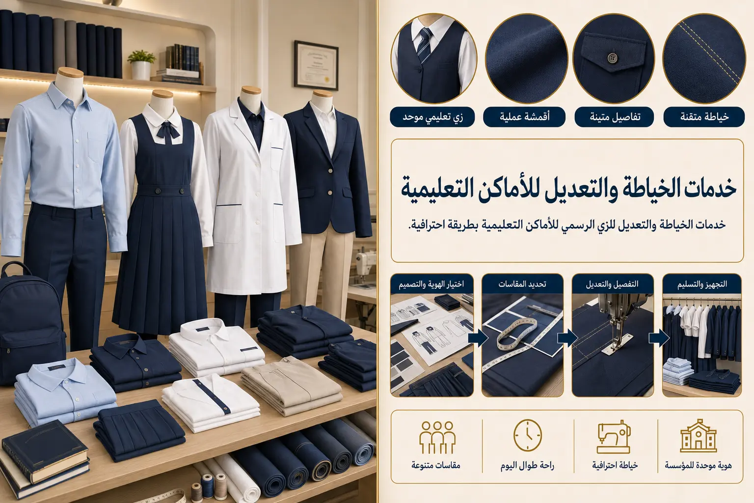 خياطة وتعديل الزي الرسمي للمؤسسات التعليمية