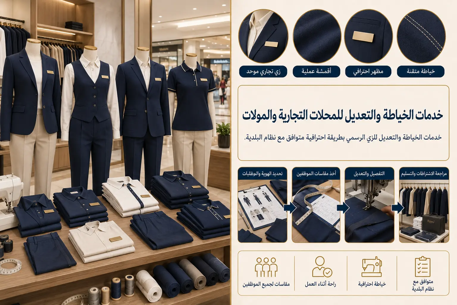 خياطة وتعديل الزي الرسمي للمحلات والمولات