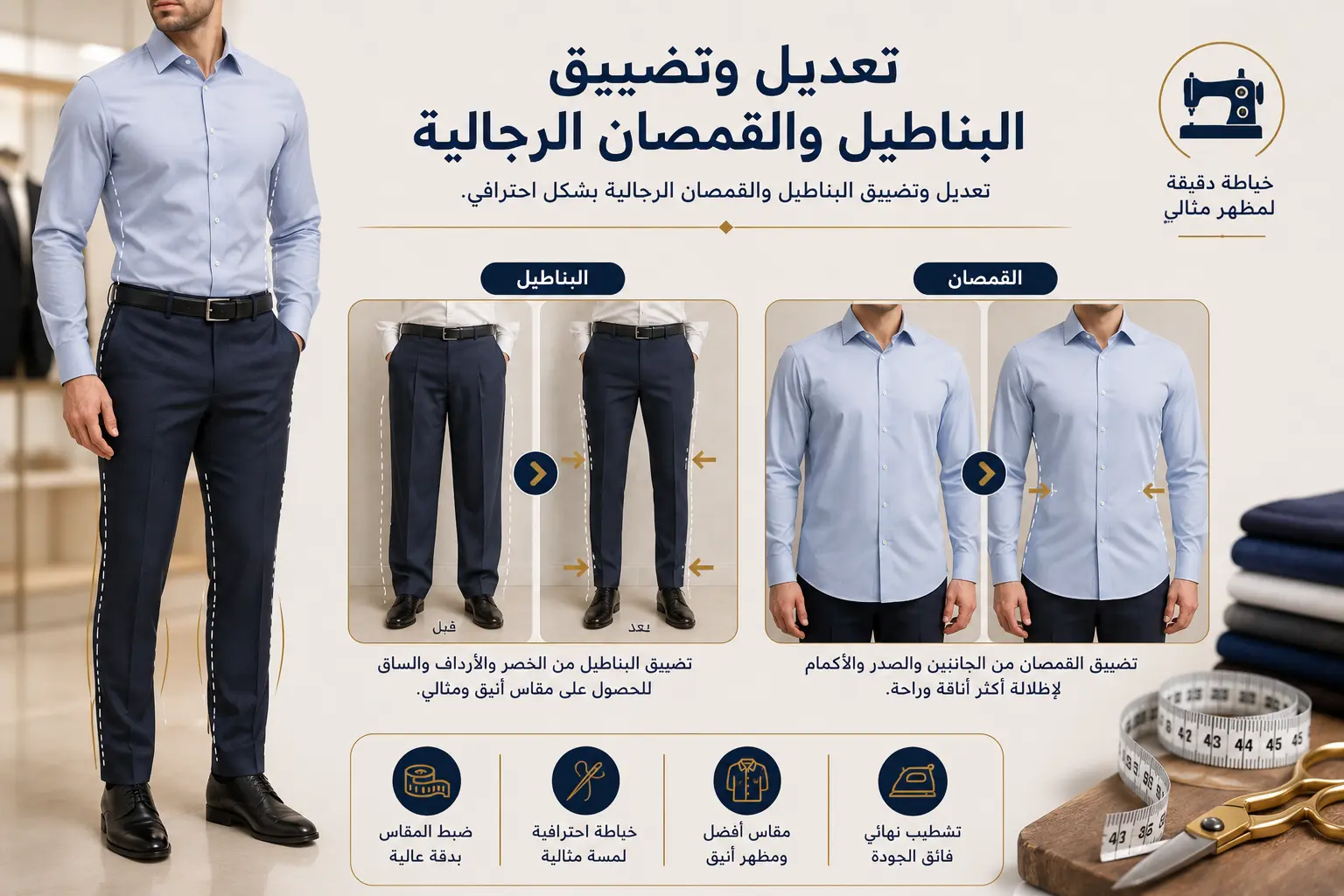 تعديل وتضييق البناطيل والقمصان الرجالية