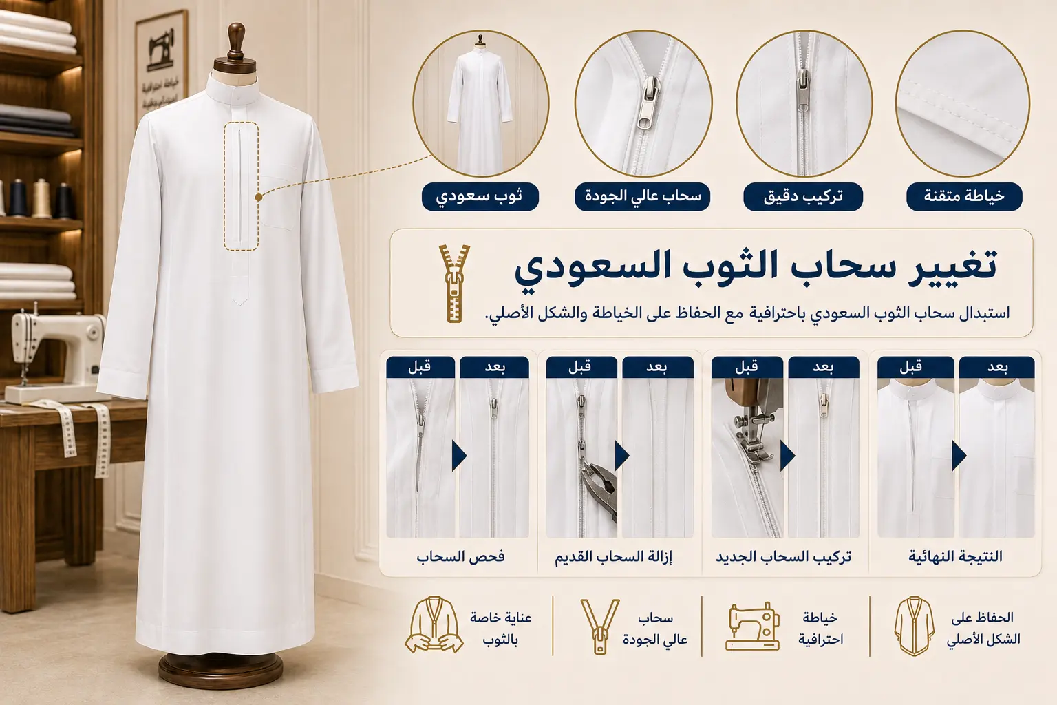 تغيير سحاب الثوب